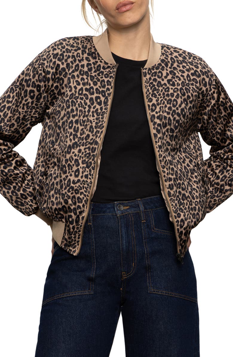 Sanctuary Monroe Leopard Print Cotton Blend Bomber Jacket with Quilted Lining, Main, color,