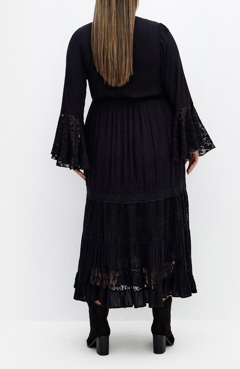 City Chic Dulce Lace Detail Long Sleeve Maxi Dress, Alternate, color, Black