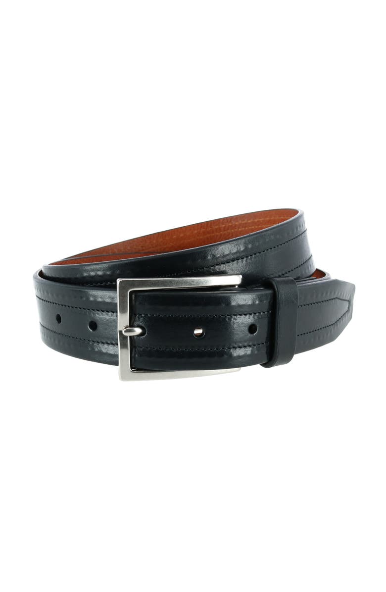Trafalgar Wesley Covered Stitch Casual Leather Belt, Main, color, Black