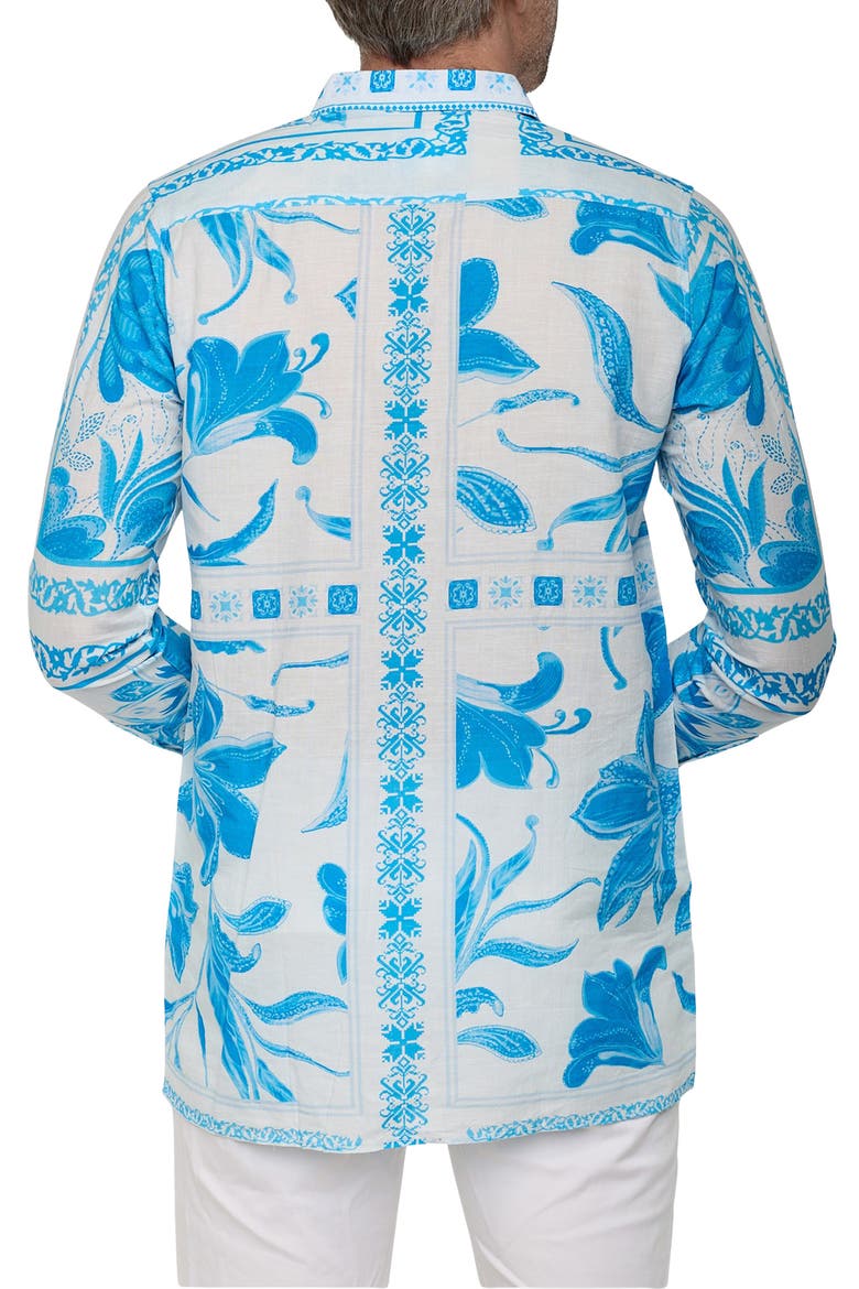 Extra Trim Fit Print Linen & Cotton Button-Up Resort Shirt, Alternate, color, BLUE