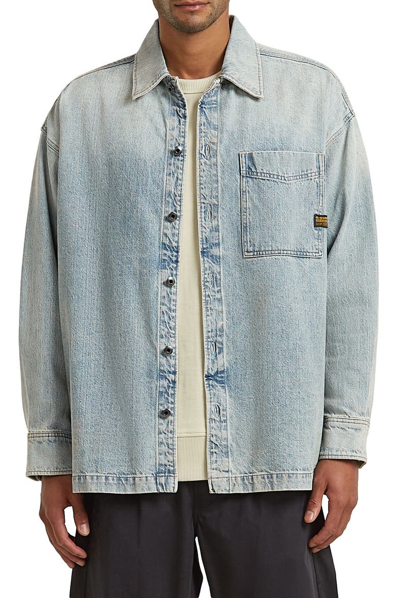 Boxy Fit Denim Button-Up Overshirt, Main, color, VINTAGE BORNITE