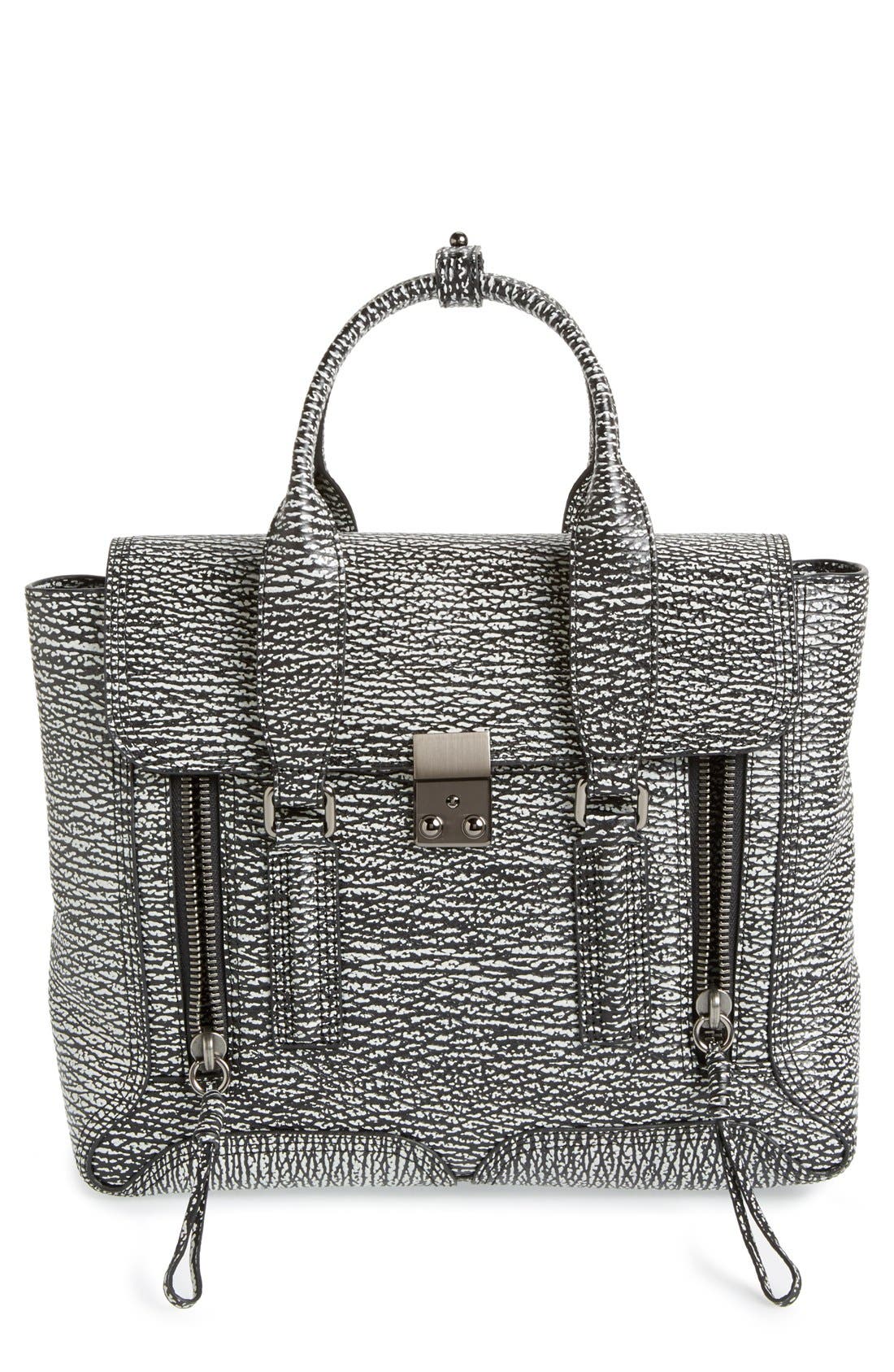 'Medium Pashli' Leather Satchel, Main, color, BLACK CREAM/ GUNMETAL
