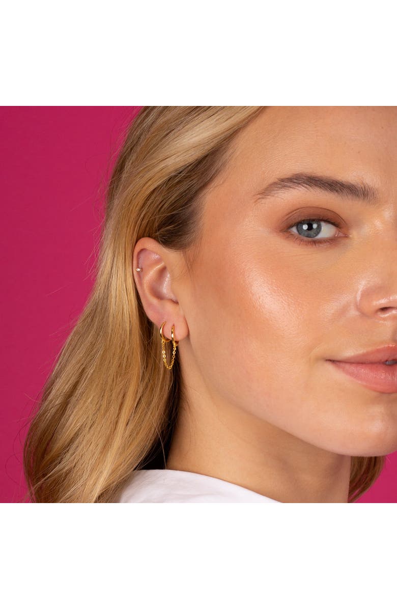 BY ADINA EDEN Solid Double Chain Huggie Earring, Alternate, color, Gold