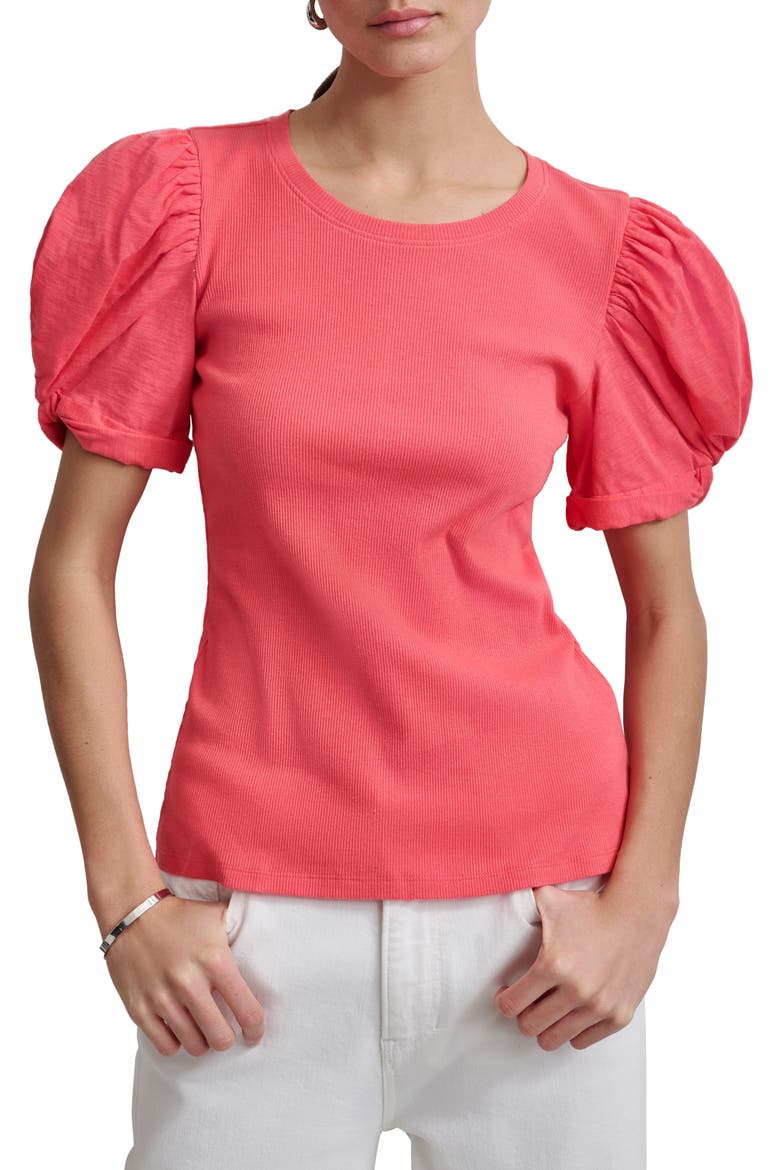 Twist Sleeve Rib Top, Main, color, BEACH CORAL