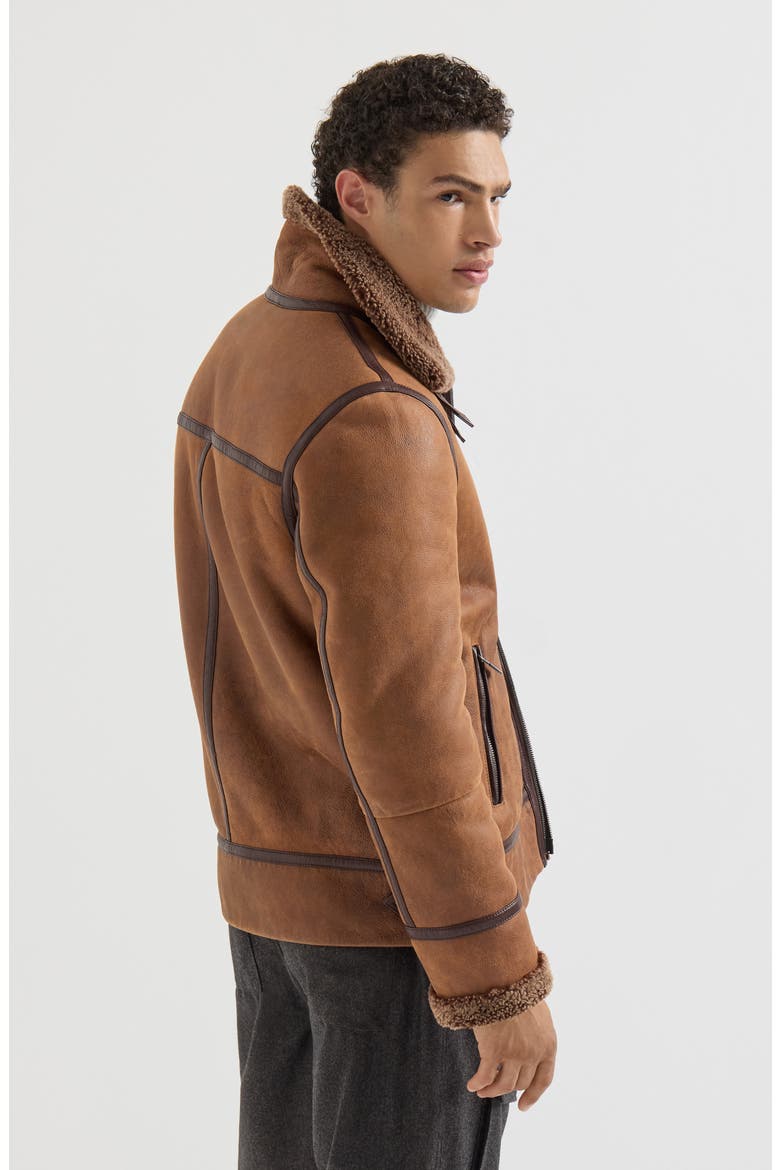 Vintage-effect shearling aviator jacket, Alternate, color, Light Brown