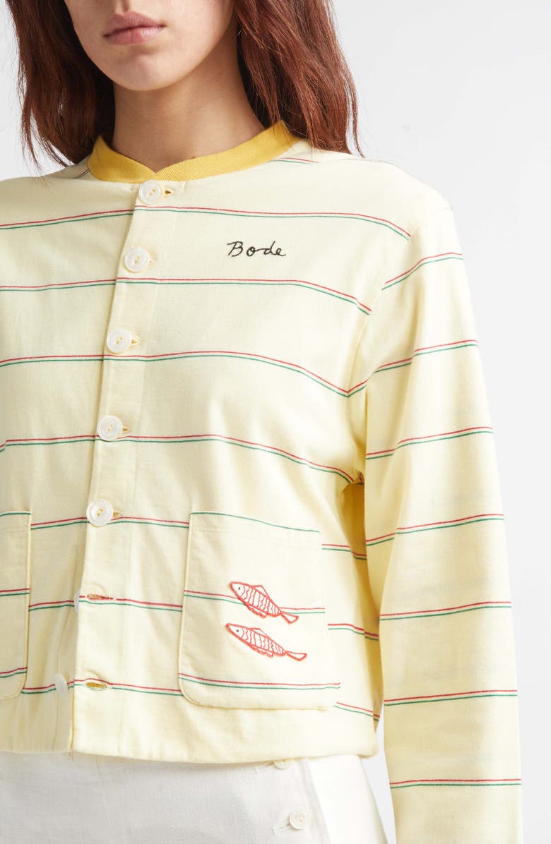 Bode Summertime Stripe Cotton Cardigan, Alternate, color, Yellow Multi