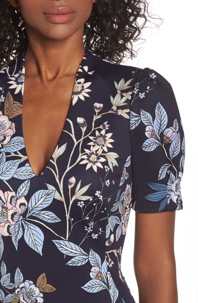 Vince Camuto Floral Print Scuba Crepe Sheath Dress, Alternate, color, 