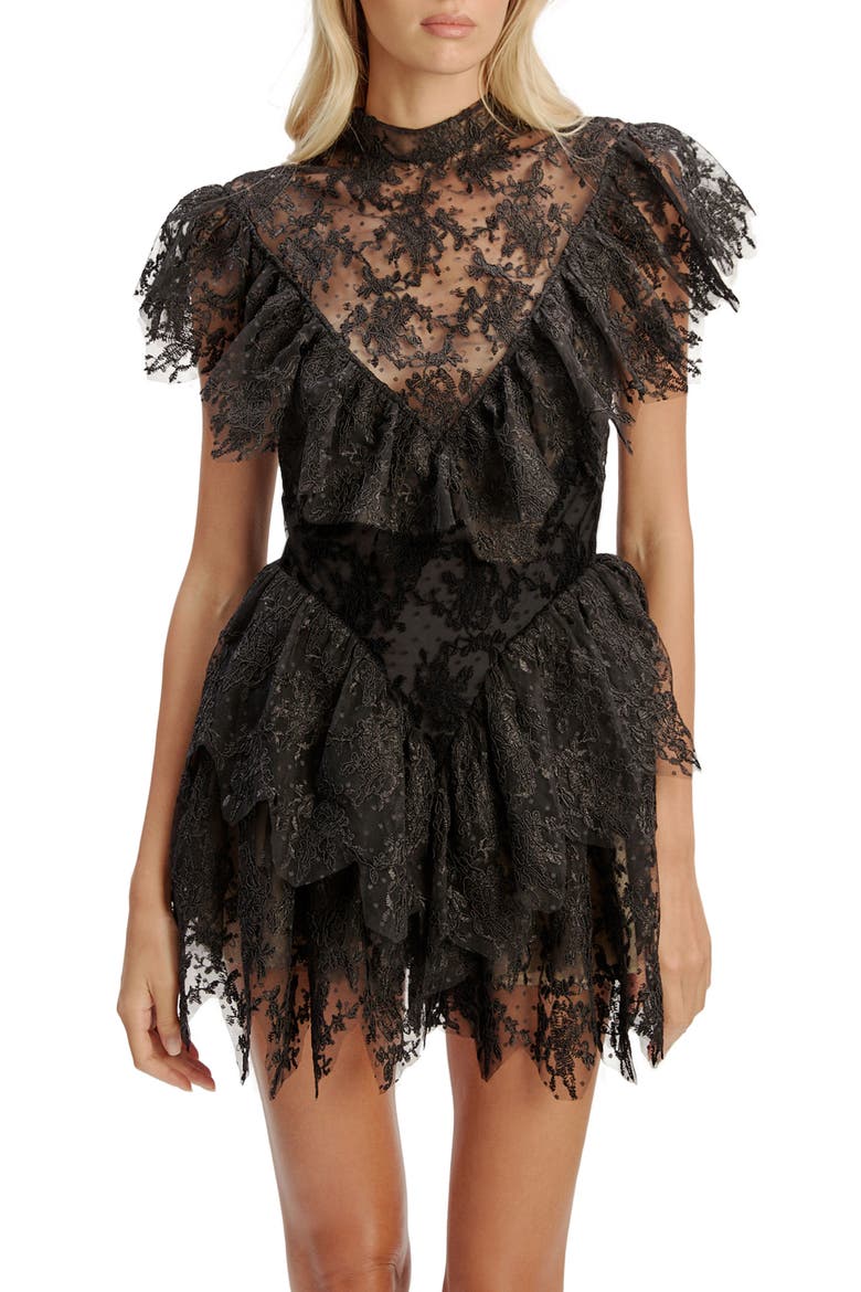 Tarryn Ruffle Lace Minidress, Alternate, color, BLACK