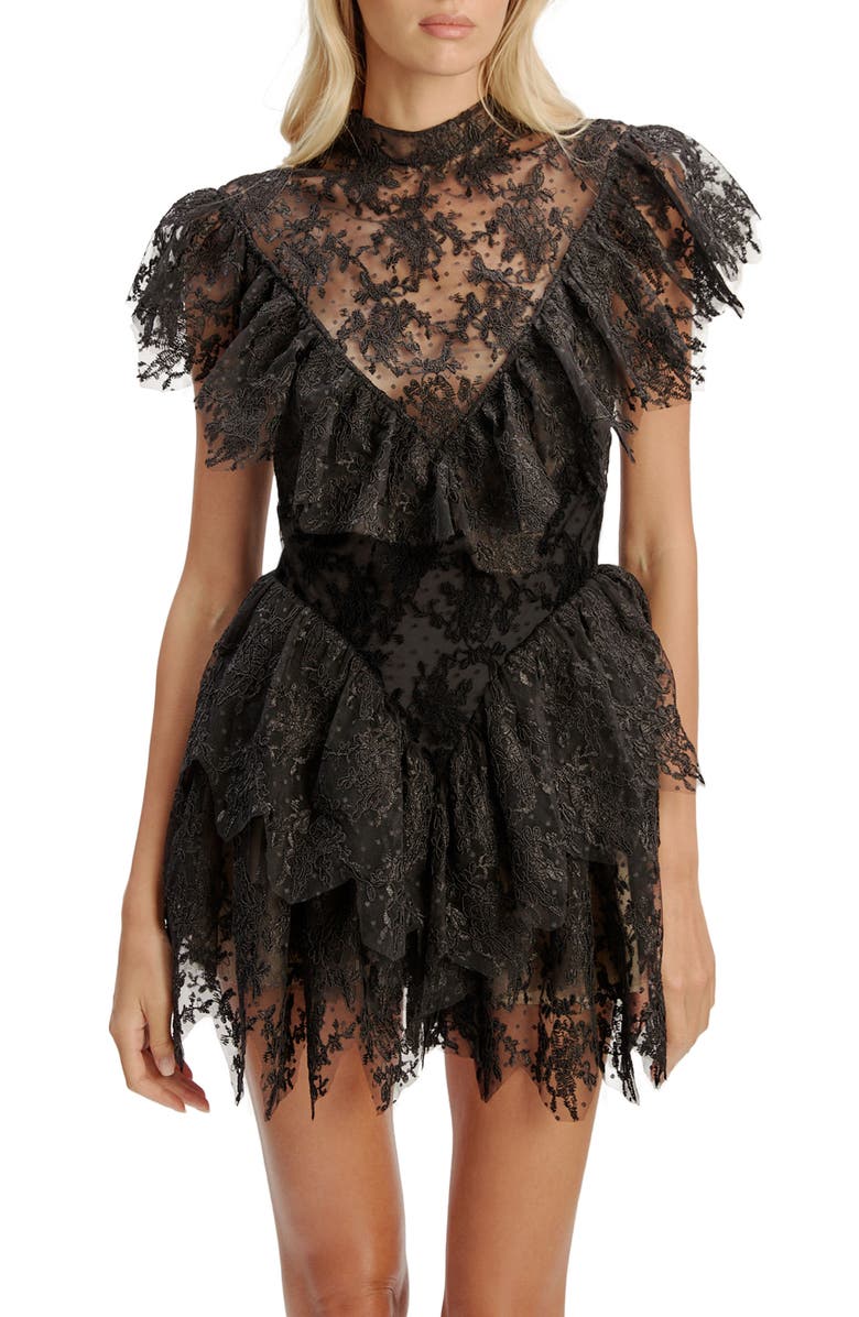 Bardot Tarryn Ruffle Lace Minidress, Alternate, color, Black