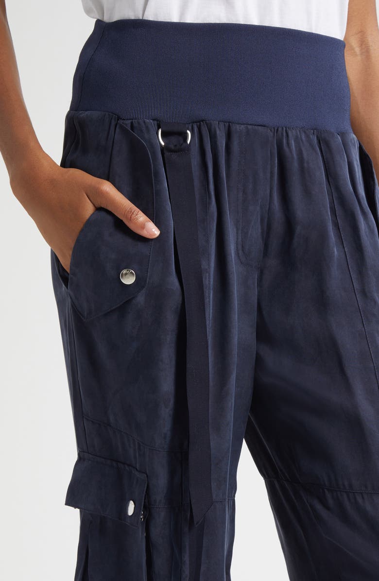 Cinq à Sept Harmony Washed Satin Twill Cargo Parachute Pants, Alternate, color, Navy