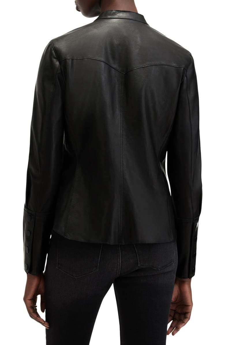 AllSaints Rock Western Leather Snap-Up Shirt, Alternate, color,