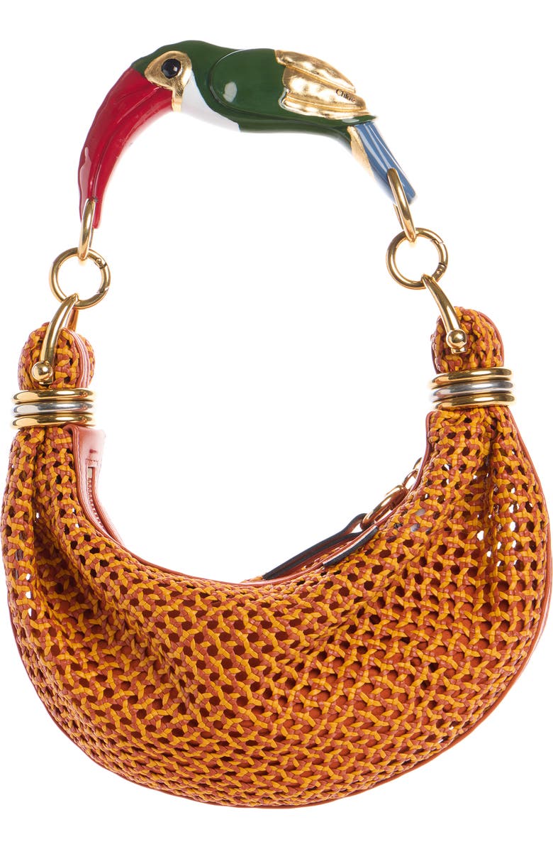 Chloé Bracelet Woven Leather Shoulder Bag, Main, color, Crimson Orange