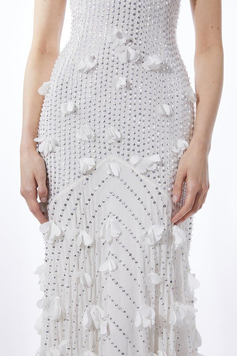 Crystal Rosette Halter-Neck Maxi Dress, Alternate, color, Ivory