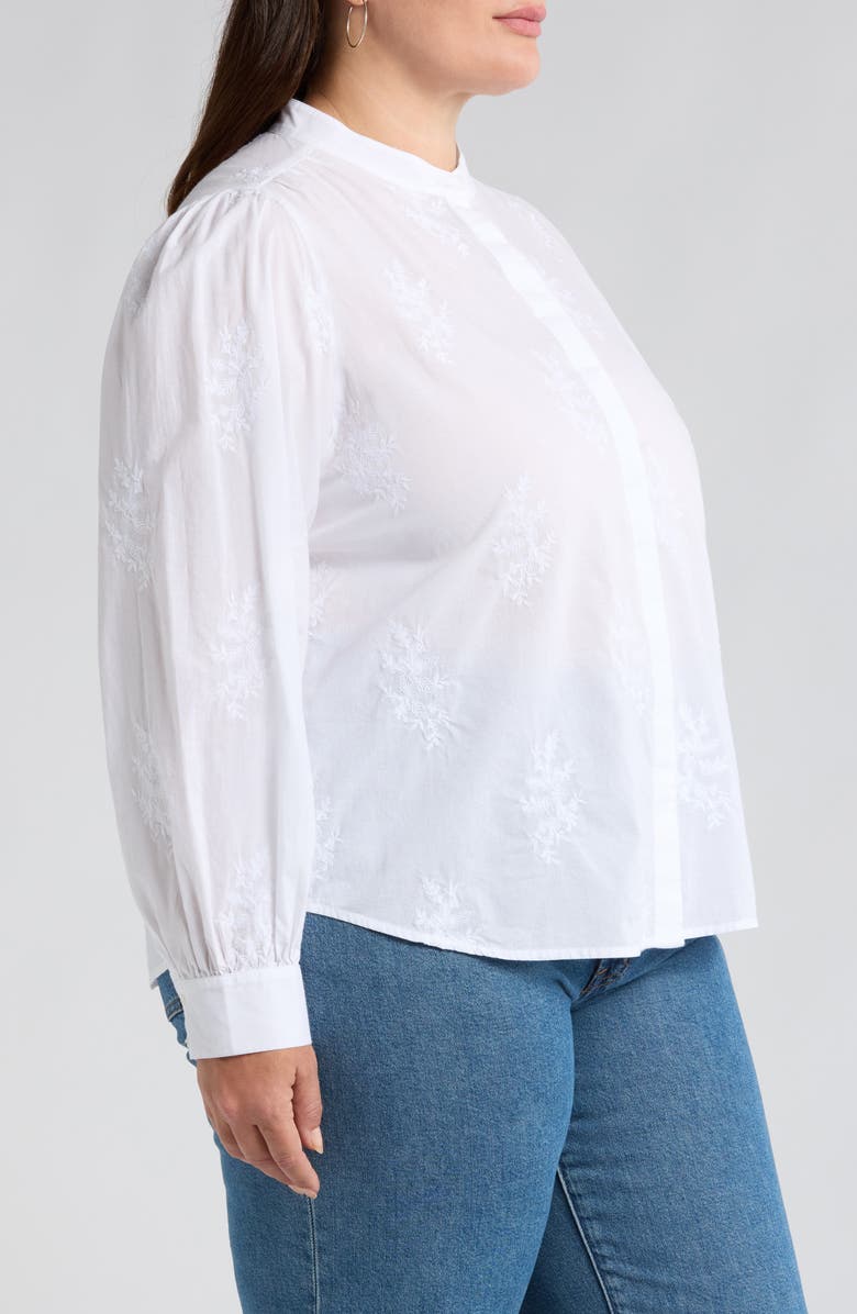 Caslon<sup>®</sup> Embroidered Cotton Button-Up Shirt, Alternate, color, White