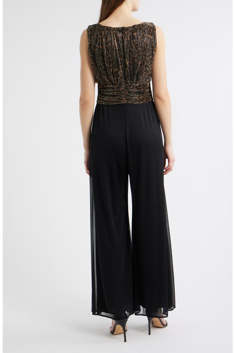 Metallic Leopard Print Bodice Chiffon Jumpsuit, Alternate, color, BLACK