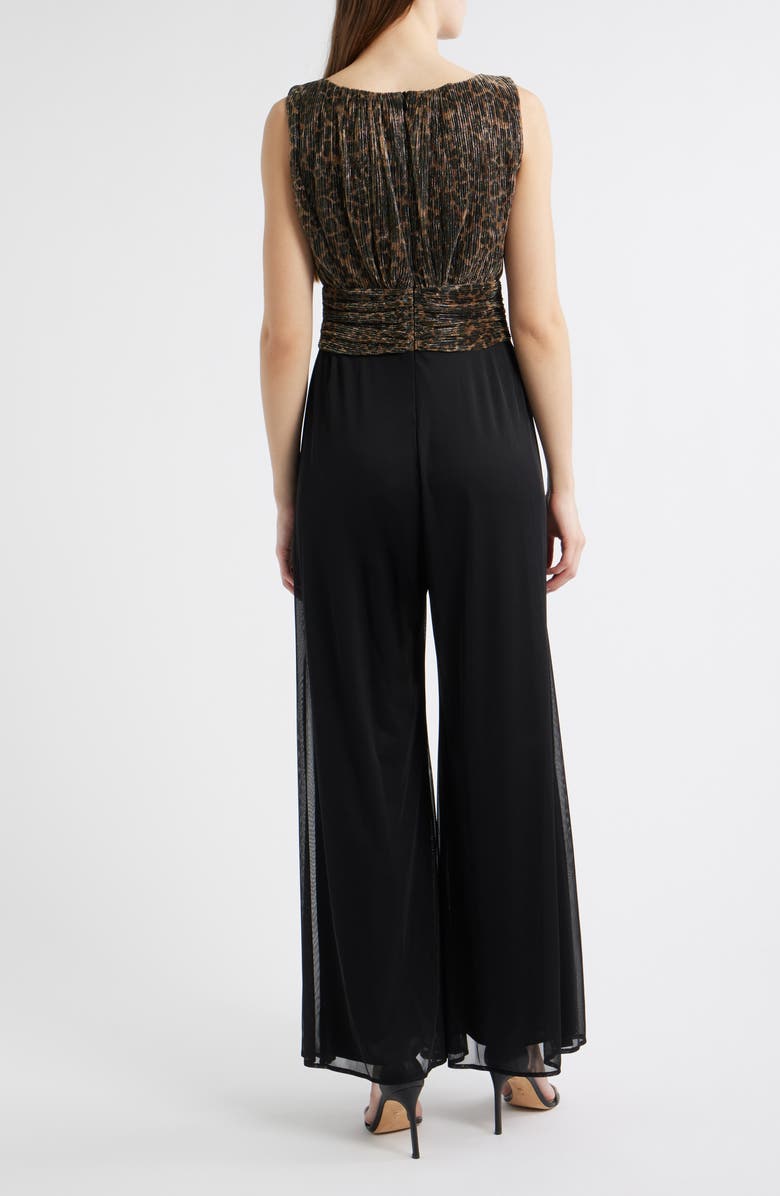 Connected Apparel Metallic Leopard Print Bodice Chiffon Jumpsuit, Alternate, color, Black