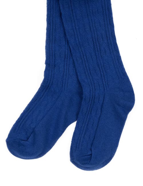 Leveret Girls Cable Knit Tights, Cotton Blend In Blue