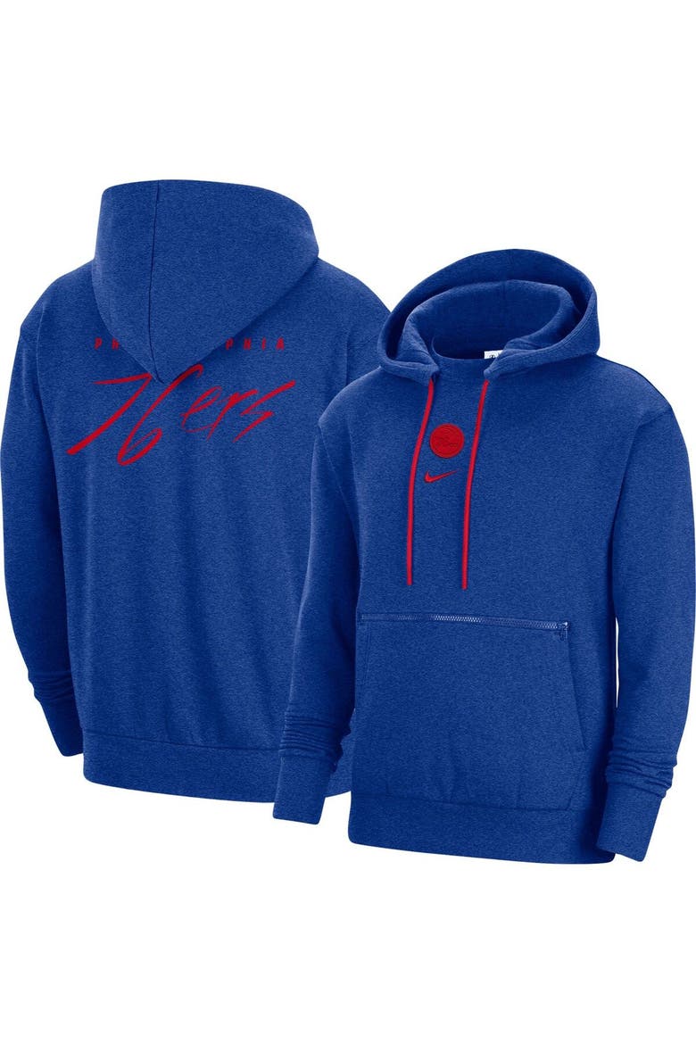 Men's Nike Heather Royal Philadelphia 76ers Courtside Versus Flight Pullover Hoodie, Main, color, Heather Royal