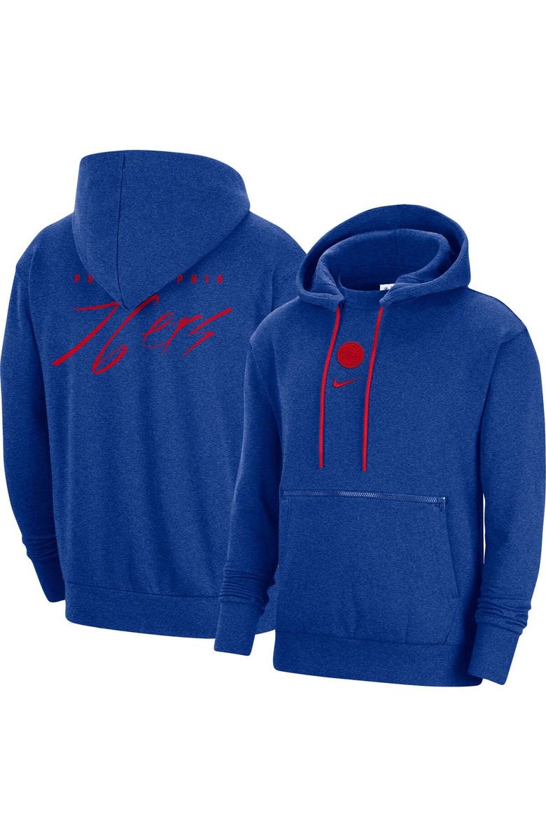 Nike Men's Nike Heather Royal Philadelphia 76ers Courtside Versus Flight Pullover Hoodie, Main, color, Heather Royal