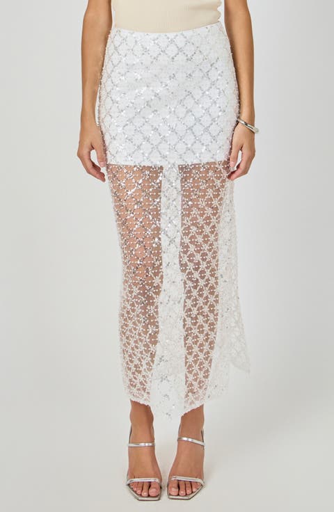 Embellished Mesh Maxi Skirt