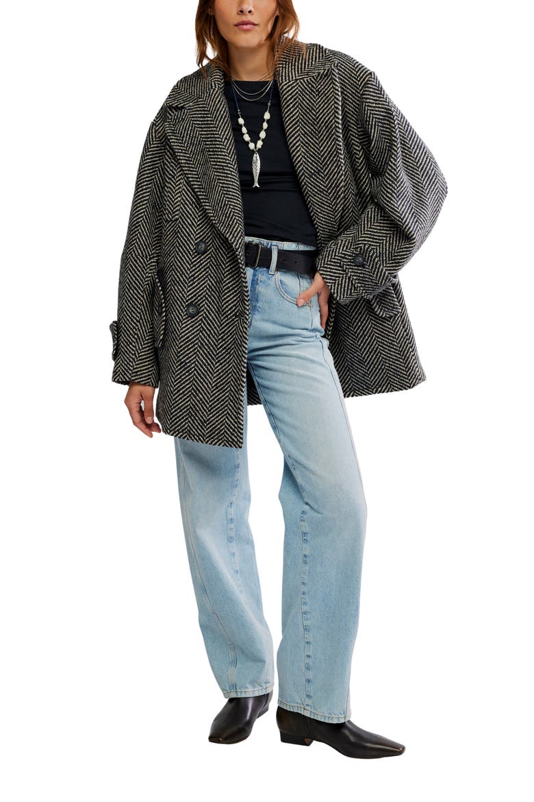 Ari Herringbone Peacoat, Alternate, color, BLACK