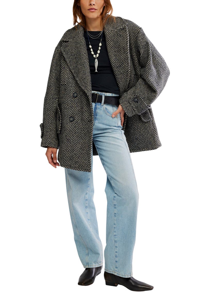 Free People Ari Herringbone Peacoat, Alternate, color, Black