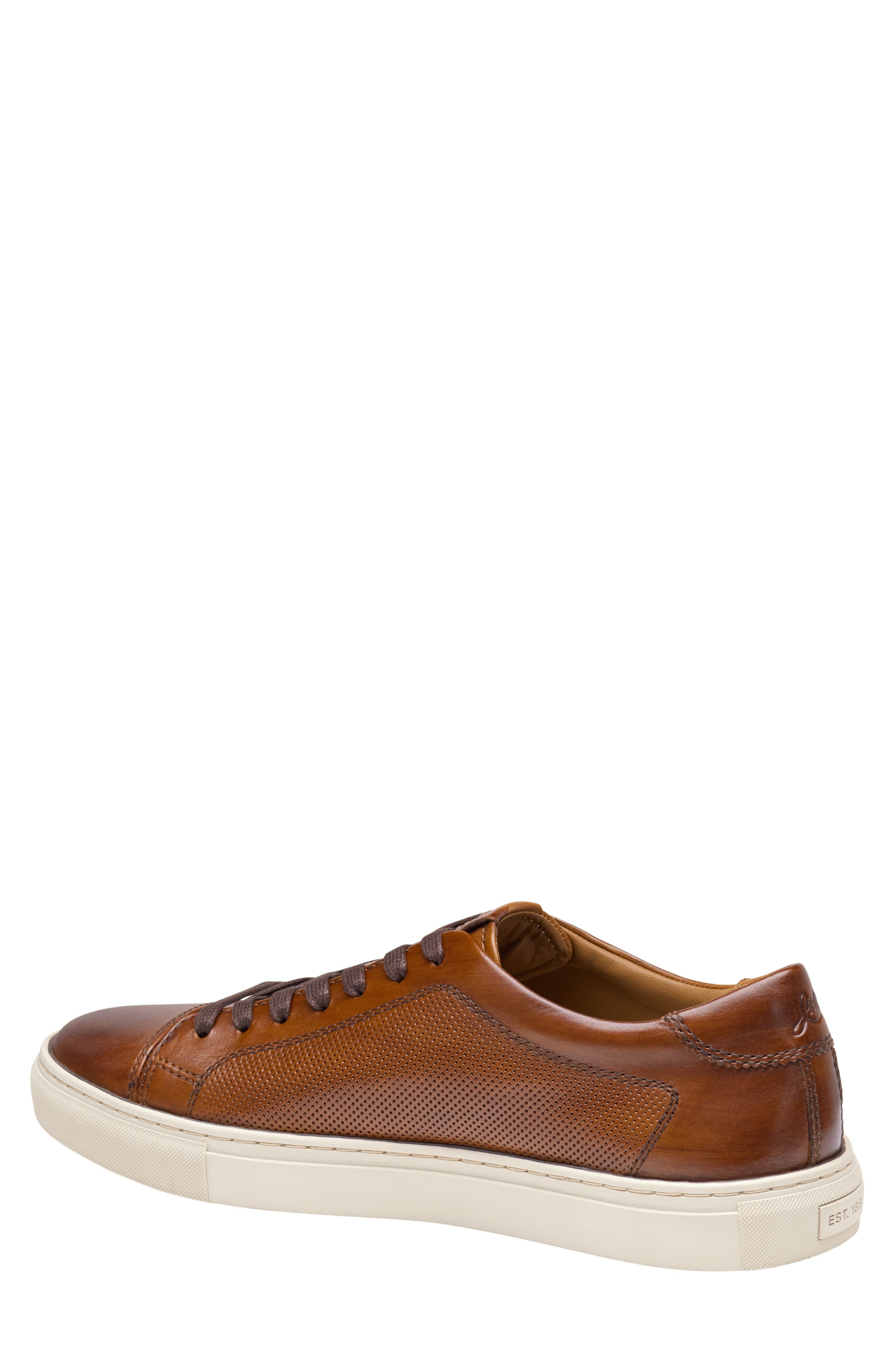 Luther Perforated Leather Sneaker, Alternate, color, COGNAC HAND-FINISHED FULL