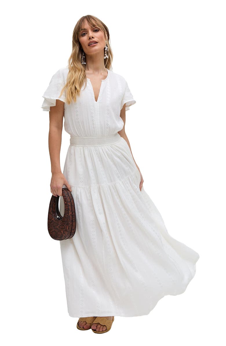 Raffya Candice Flutter Sleeve Maxi Dress, Alternate, color, White