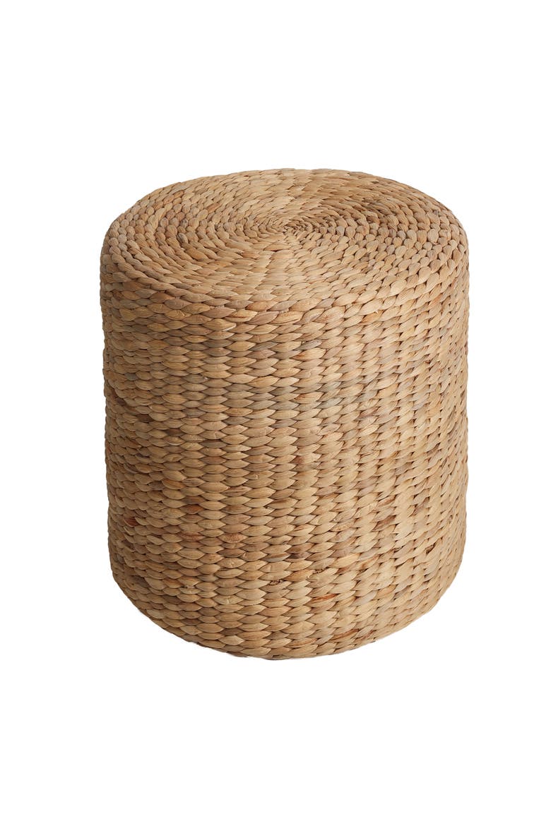 Zoey Bohemian Round Woven Water Hyacinth Pouf Ottoman Stool, Footrest & Extra Seating for Living Spaces, Main, color, Natural