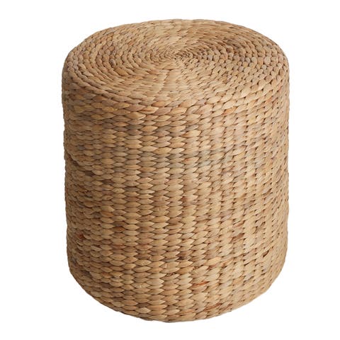 Zoey 18.5" Modern Coastal Hand-Woven Hyacinth Stool