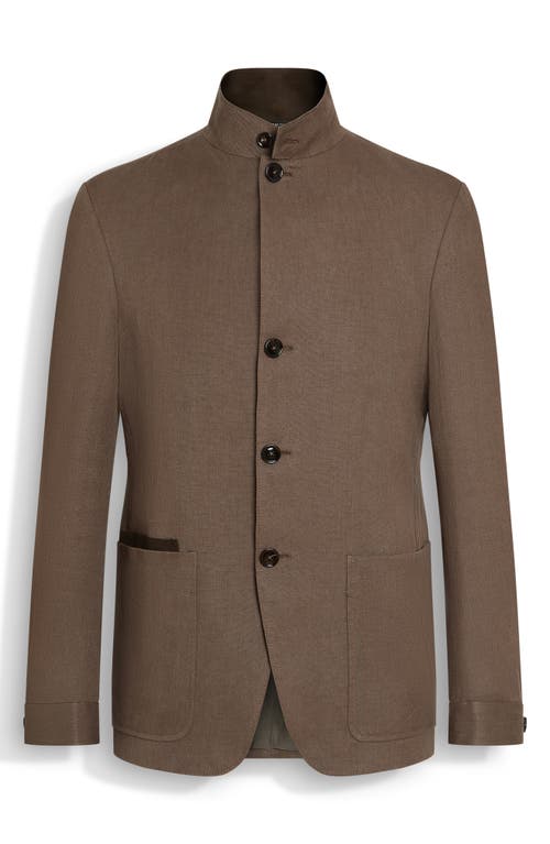 Zegna Linen-blend Shirt Jacket In Medium Brown Solid