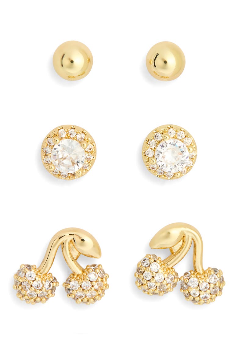 3-Pack Assorted Cubic Zirconia Earrings Set, Alternate, color, CLEAR- GOLD