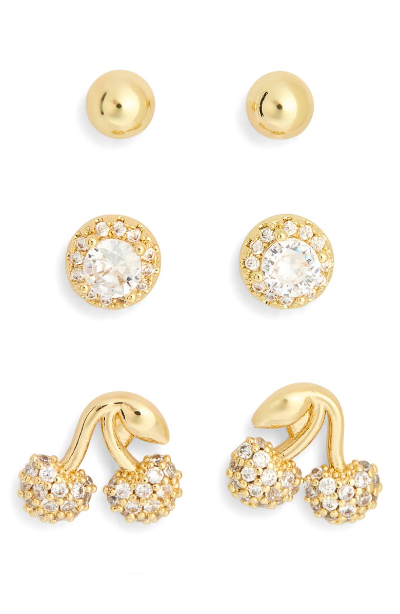 Leith 3-Pack Assorted Cubic Zirconia Earrings Set, Alternate, color, Clear- Gold