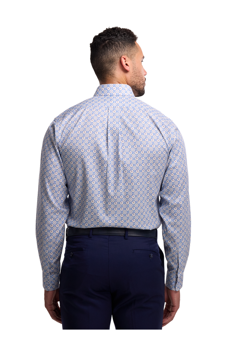 Cotton Spandex Buttondown Collar Pinpoint Classic Contrast Trim Button Cuff Long Sleeve, Alternate, color, Blue Multi