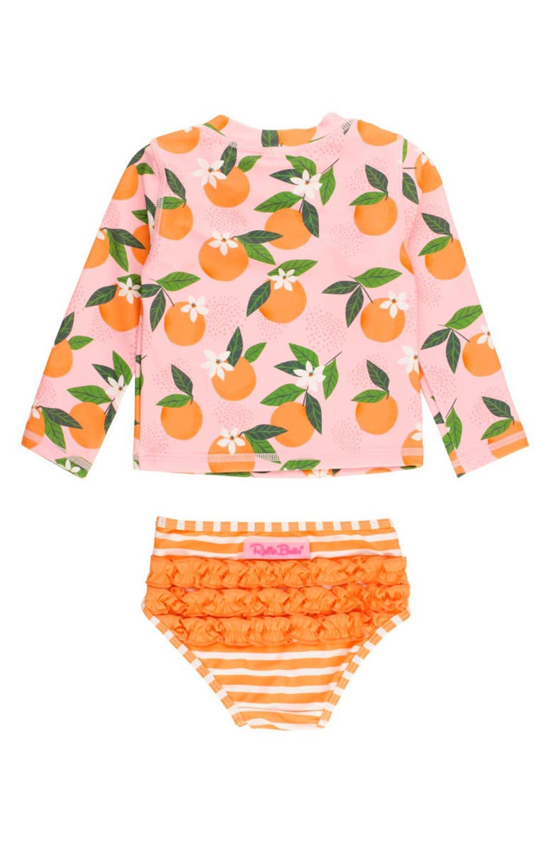RuffleButts Orange You the Sweetest Long Sleeve Two-Piece Rashguard Swimsuit, Alternate, color, Pink