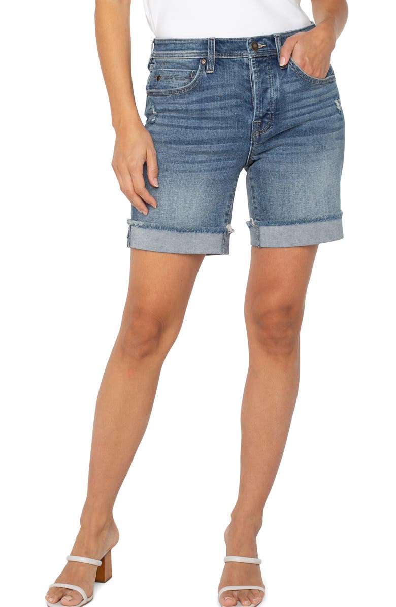 Liverpool Los Angeles The Keeper Frayed Boyfriend Denim Shorts, Main, color, 