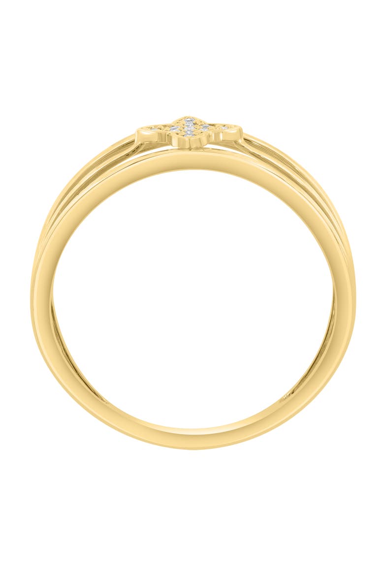 14K Yellow Gold Pavé Diamond Clover Triple Band Ring, Alternate, color, GOLD