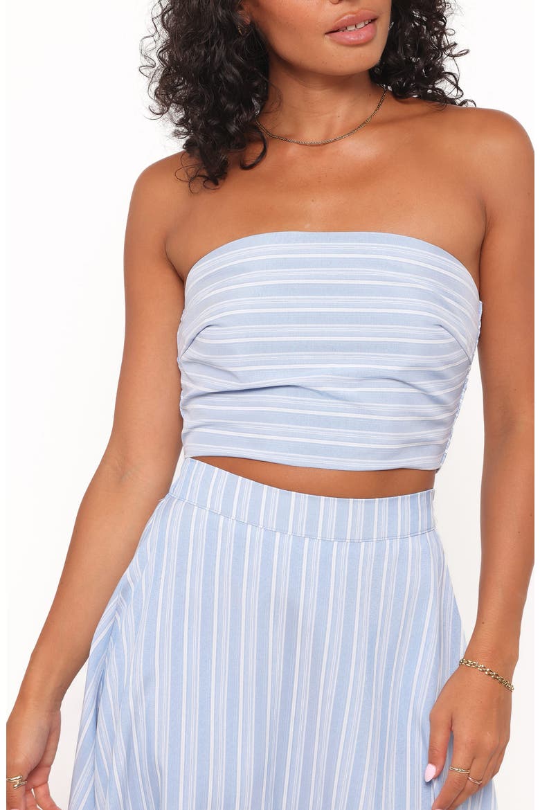 Serafina Stripe Strapless Top & Maxi Skirt Set, Alternate, color, BLUE STRIPE
