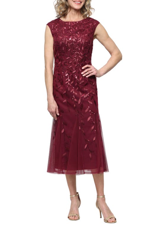 Alex Evenings Sequin Leaf Embroidery Cocktail Midi Dress In Multi