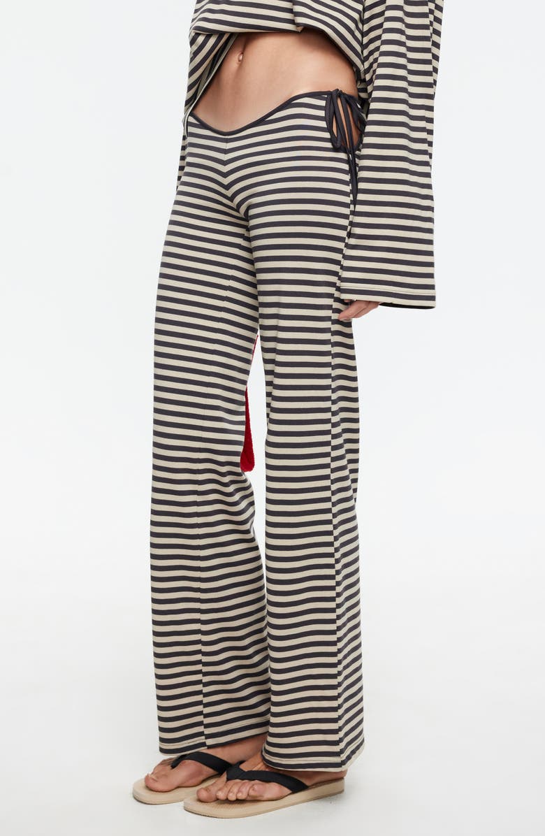 LIONESS Bloom Side Tie Wide Leg Pants, Alternate, color, Slate Stripe