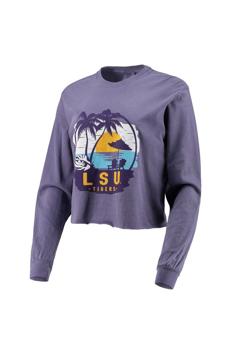 IMAGE ONE Women's Purple LSU Tigers Palm Trees Sunset Long Sleeve Crop Top, Alternate, color, 