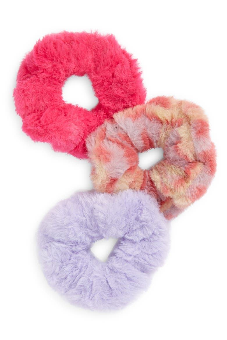 Kids' Assorted 3-Pack Faux Fur Scrunchies, Main, color, PINK COMBO