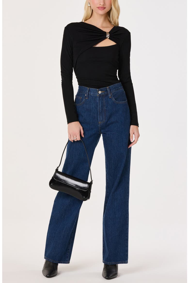 Shanetta Offset Cutout Knit Top, Alternate, color, BLACK