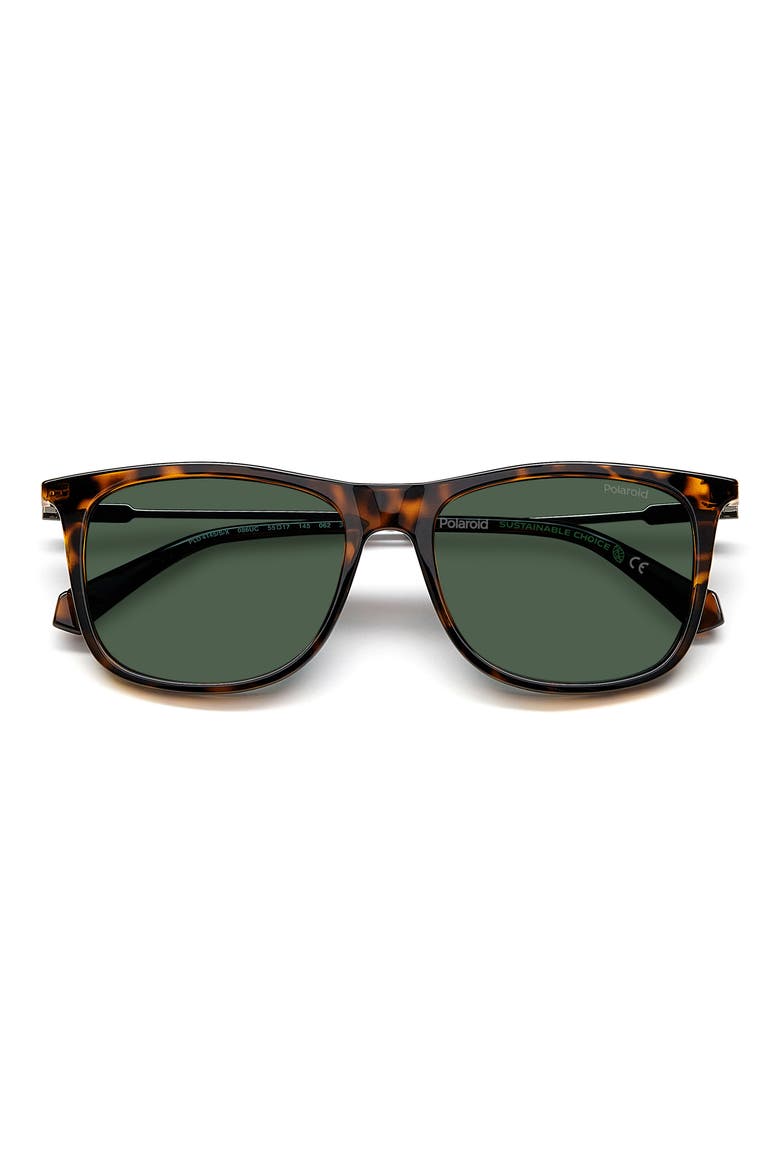 55mm Polarized Rectangular Sunglasses, Main, color, HAVANA/ GREEN POLARIZED