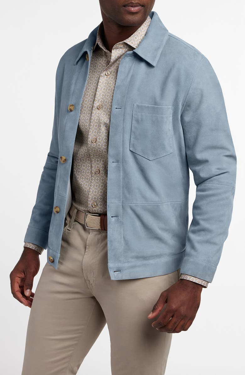 David Donahue City Suede Button-Up Shirt Jacket, Alternate, color, Cloud Blue