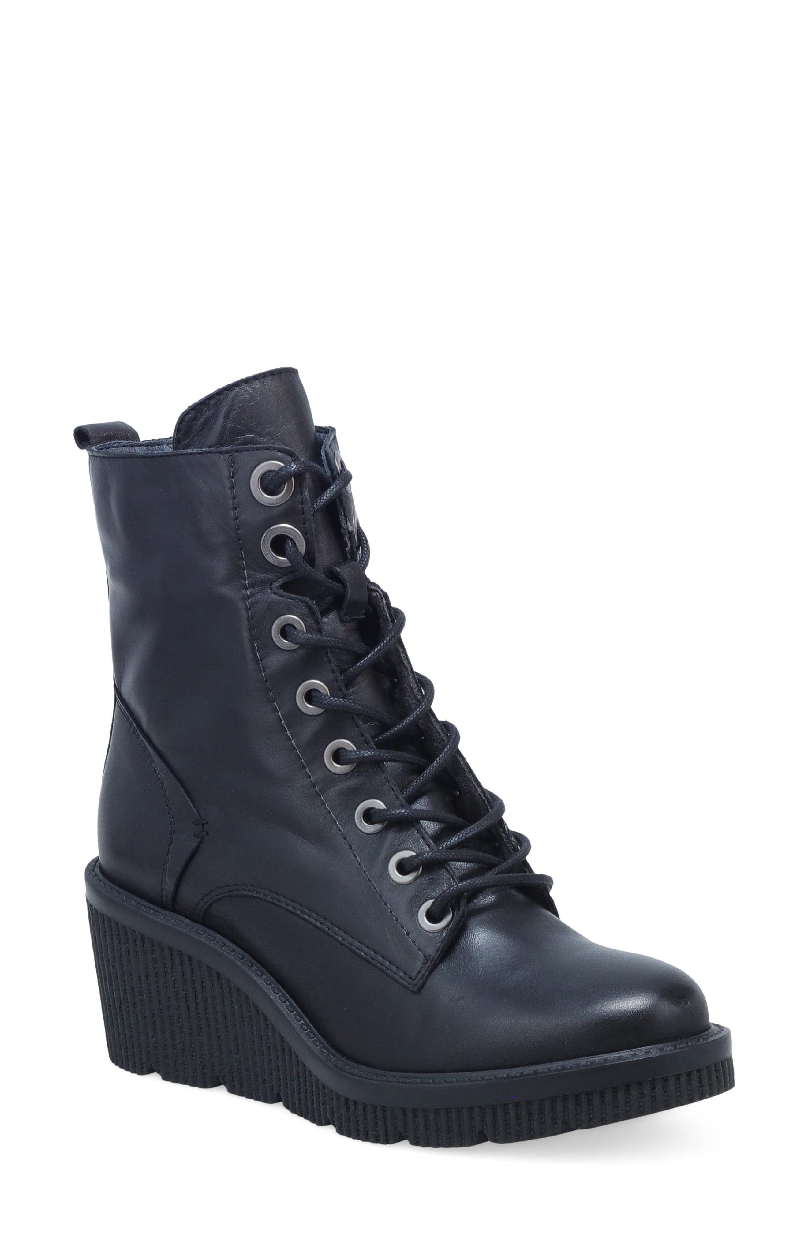 Adrienn Leather Wedge Bootie, Main, color, BLACK