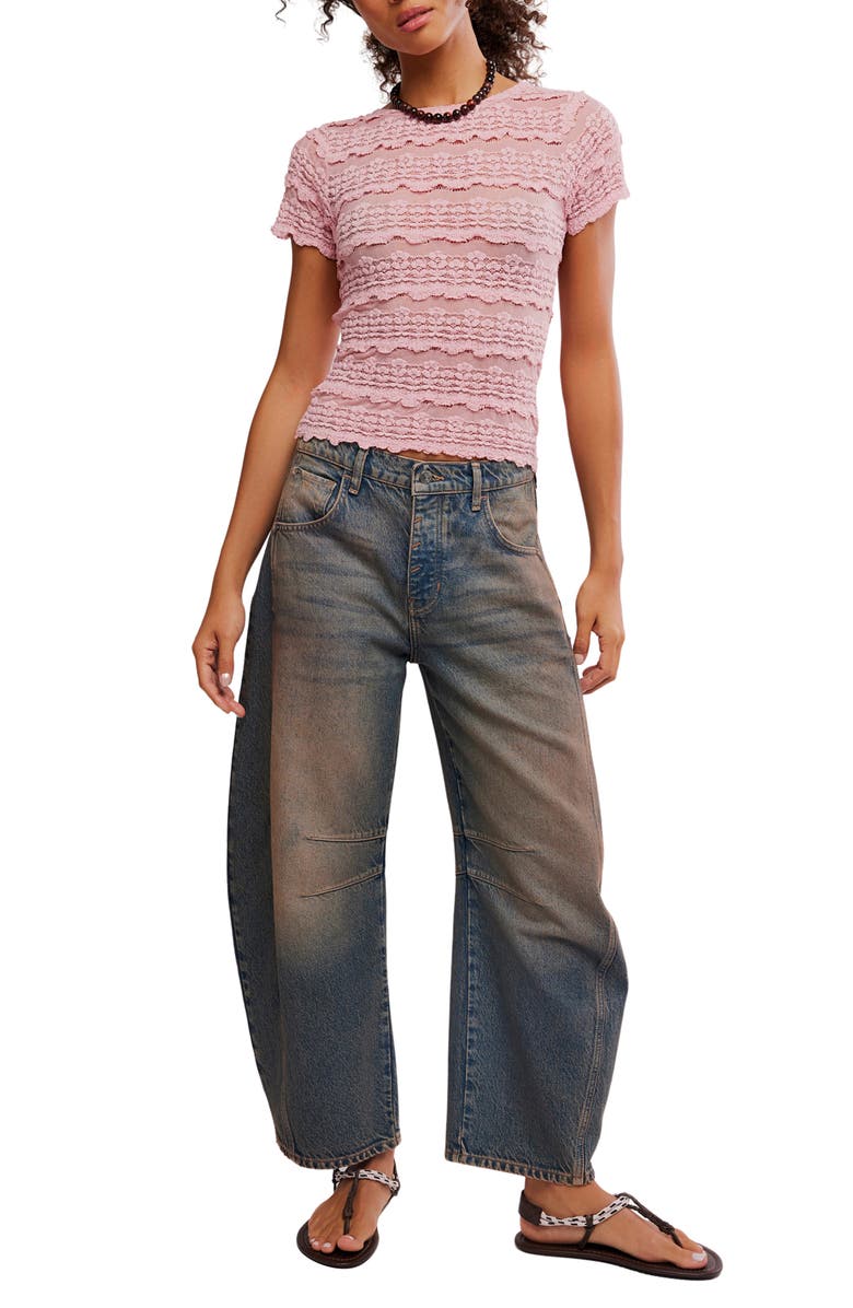 Free People Angelina Mixed Lace Top, Alternate, color, Blushing Coral