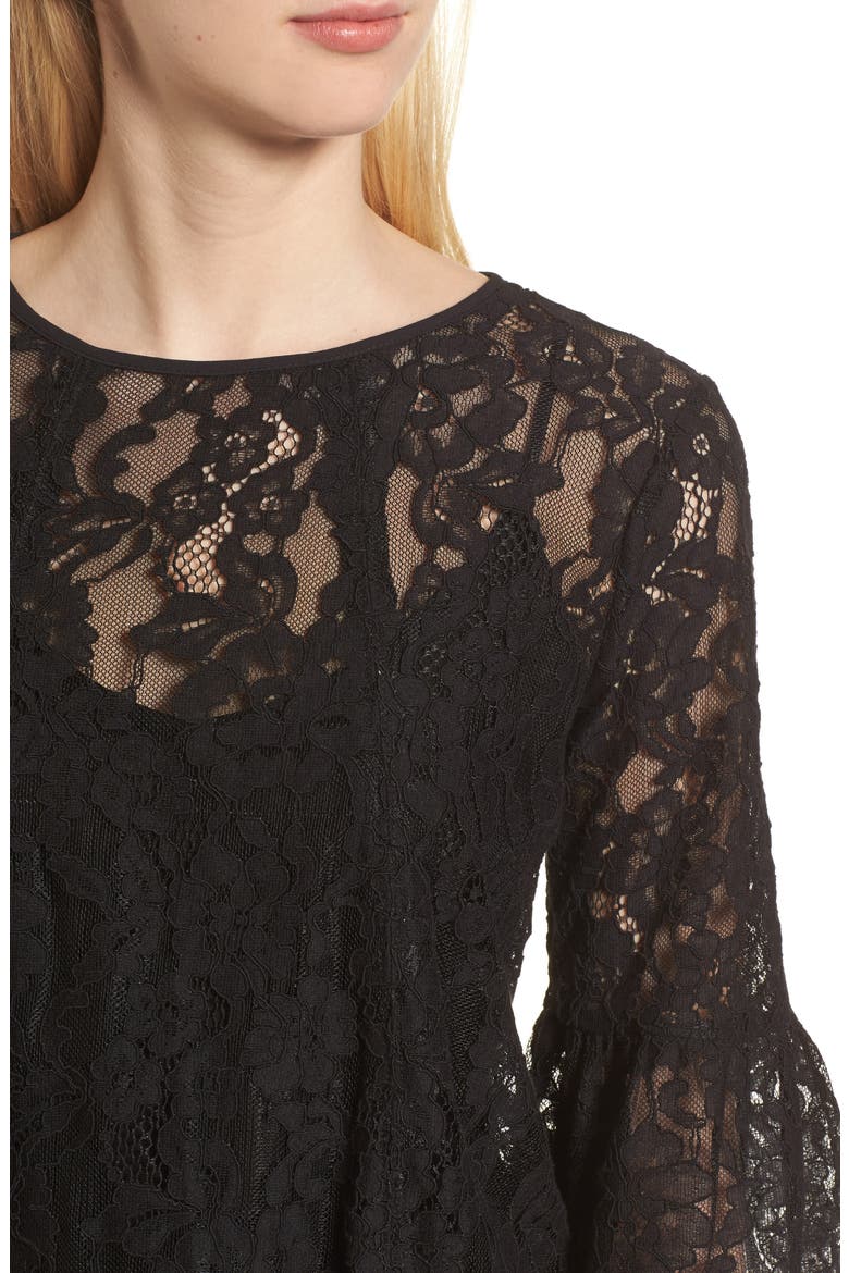 Bell Sleeve Lace Top, Alternate, color, BLACK
