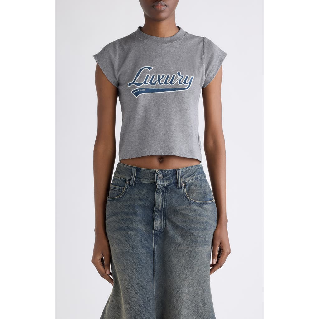 Balenciaga Casual Top With Short Sleeves And Print In Gray