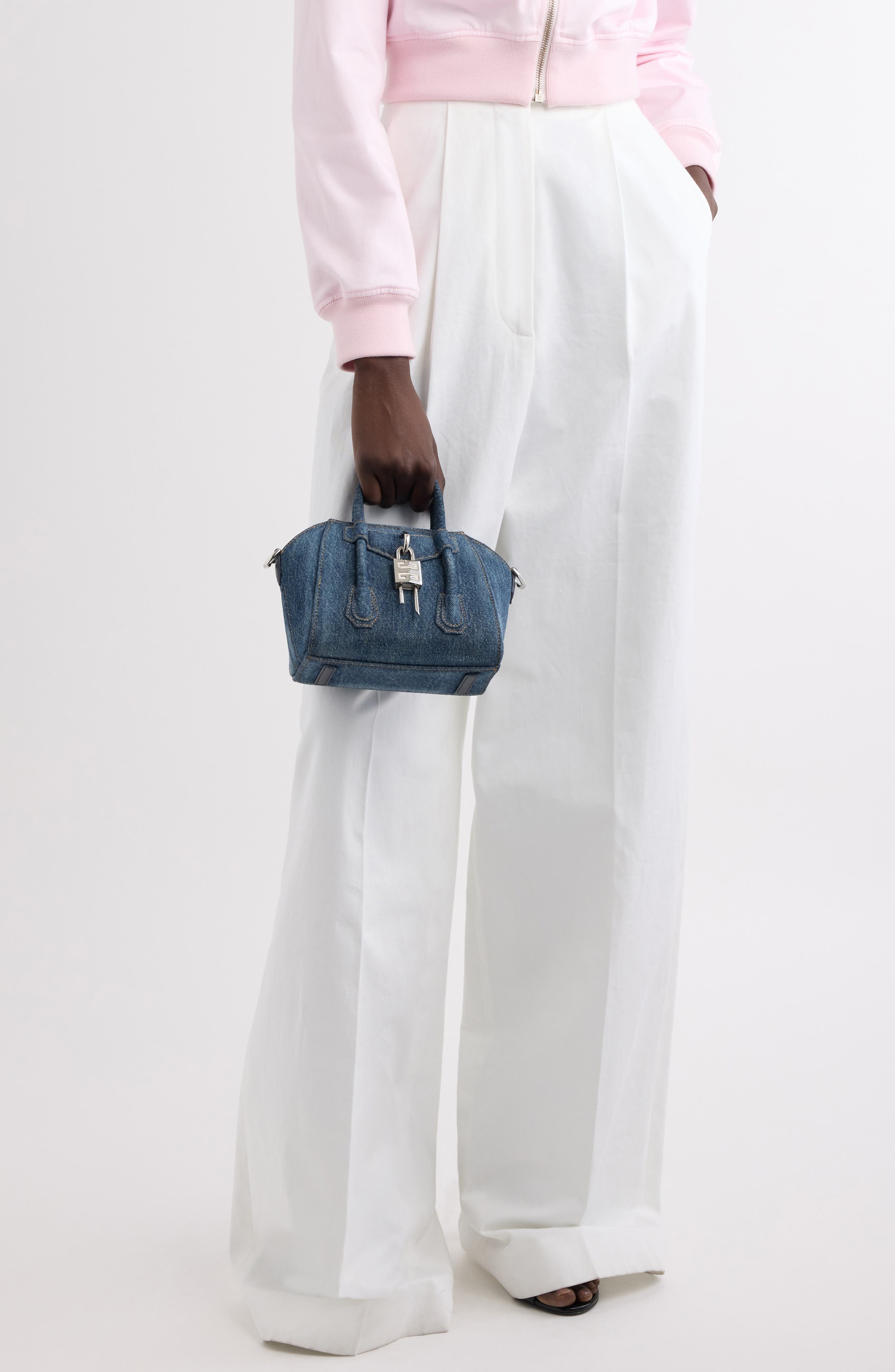 Toy Antigona Lock Denim Satchel, Alternate, color, DARK BLUE